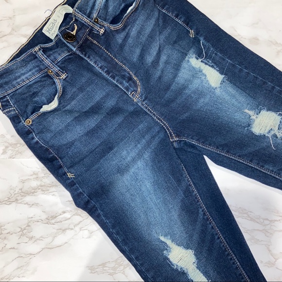 MUDD Blue Ripped High Rise Jegging: size 3 - Picture 2 of 6
